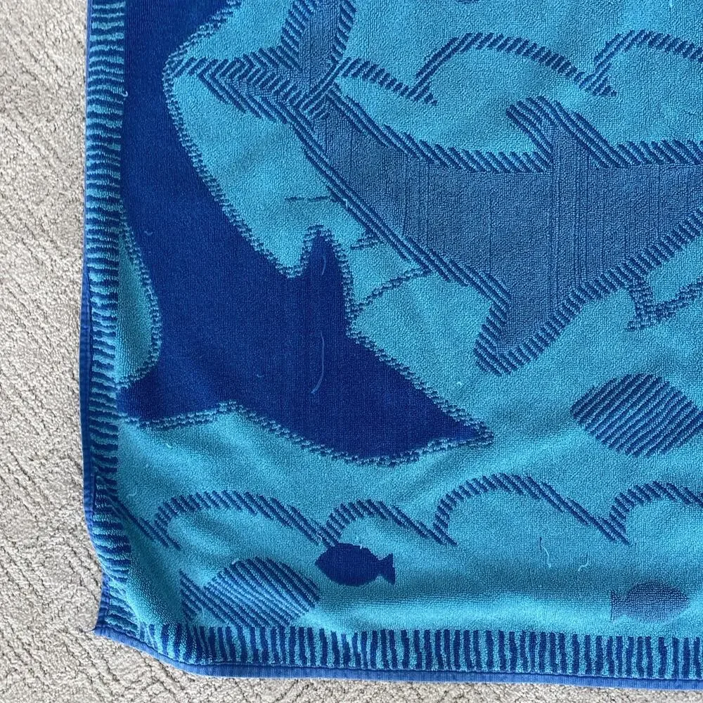 Palm Cove Beach Towel Blue Dolphins “Jonathan” Monogram VTG 65